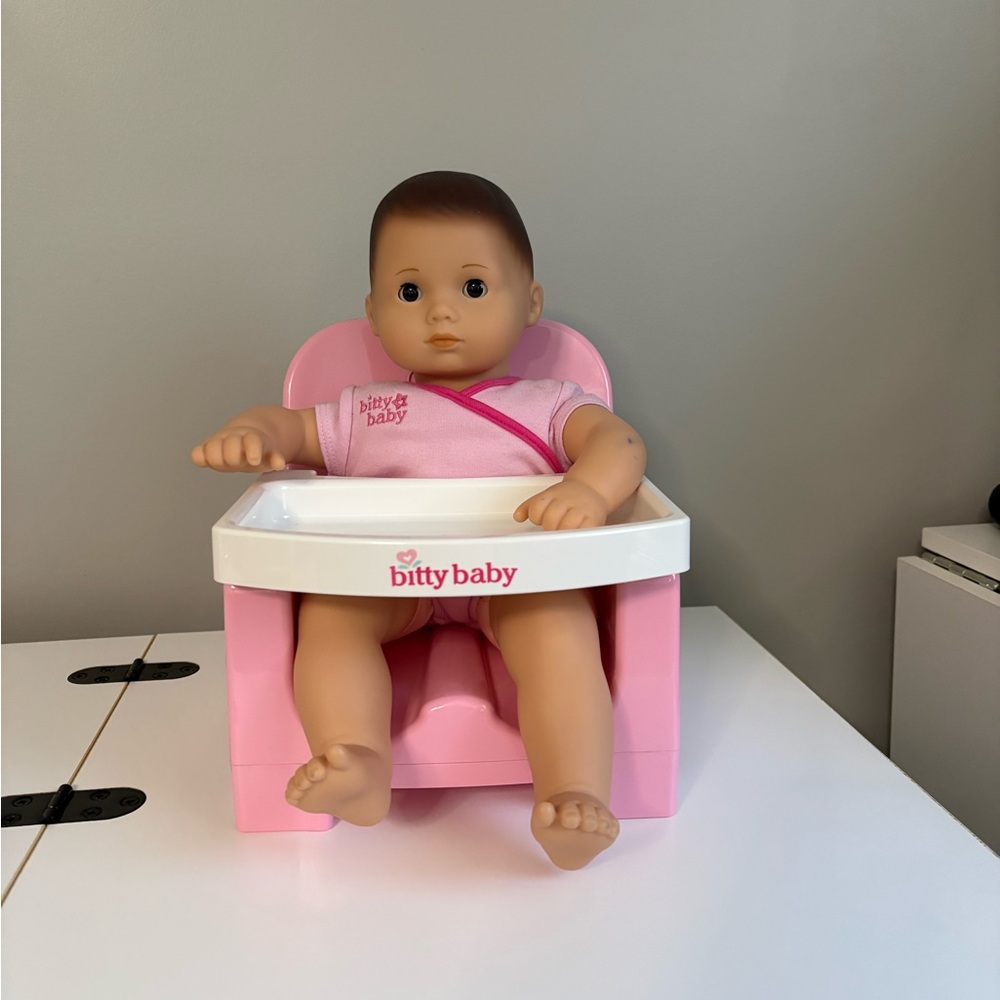 American Girl Bitty Baby doll and high chair